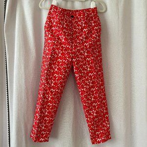 Red and White Floral Highwaisted Vintage-inspired Capri Pant by Ghospell